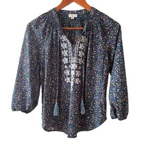 Mason & Belle Floral Smocked Neckline Embroidered Details 3/4 Sleeve Women's XS